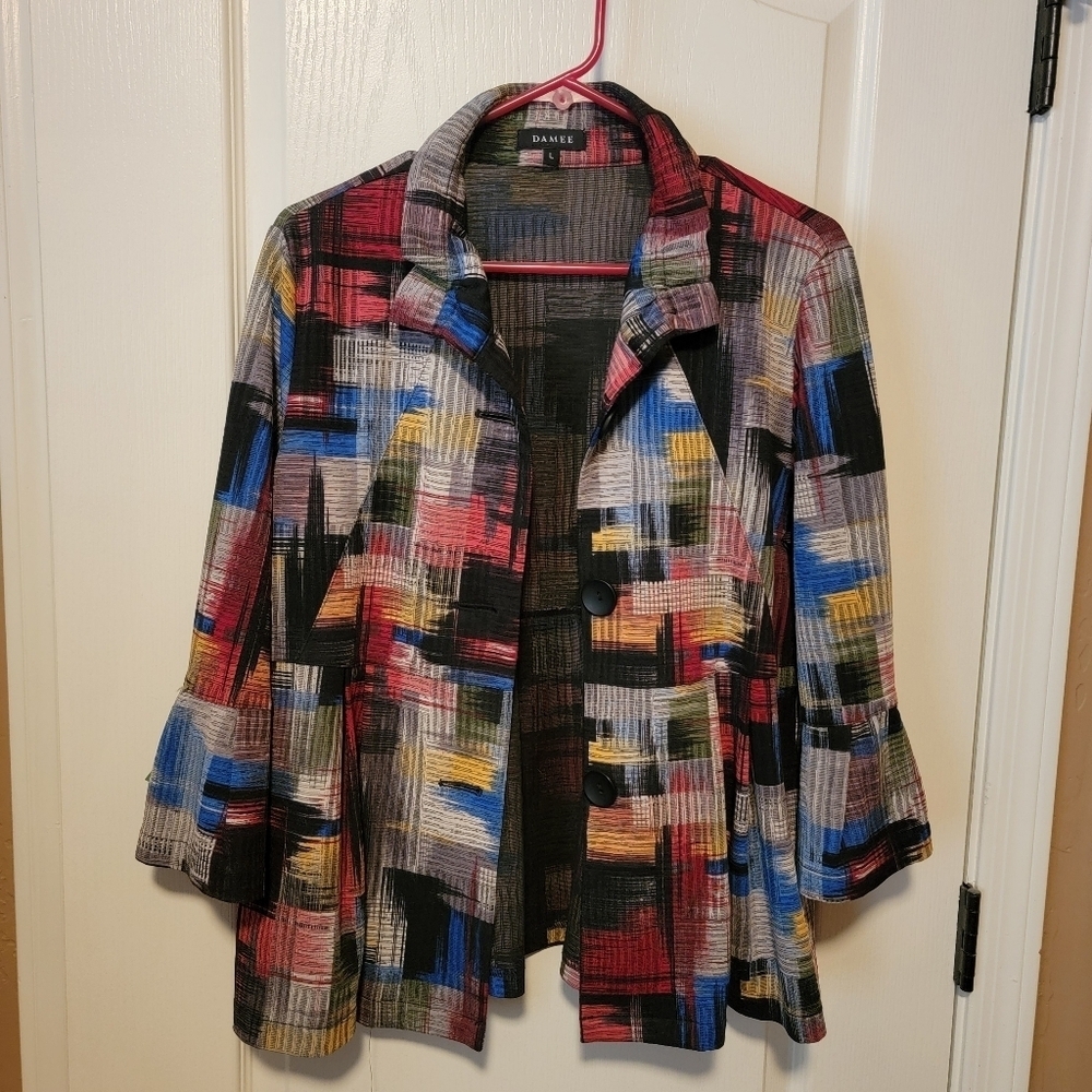 DAMEE Bold Multi-Color Trapeze Pleated Blazer